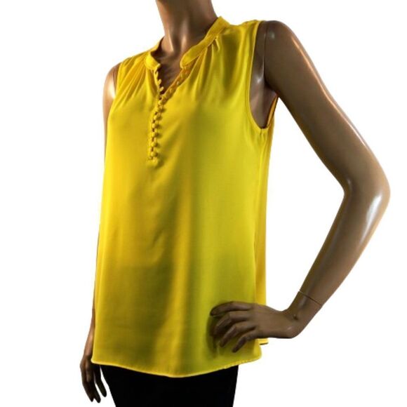 Banana Republic Yellow Sleeveless Blouse Mandarin Collar Button Placket Size M - Picture 4 of 12